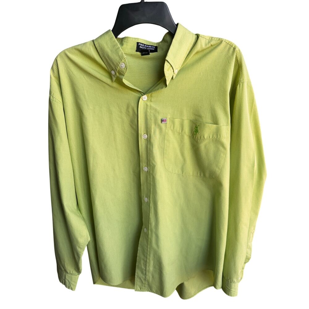 RARE Polo Jeans Co Ralph Lauren Green Gingham Button Down Shirt Men’s L USA Made